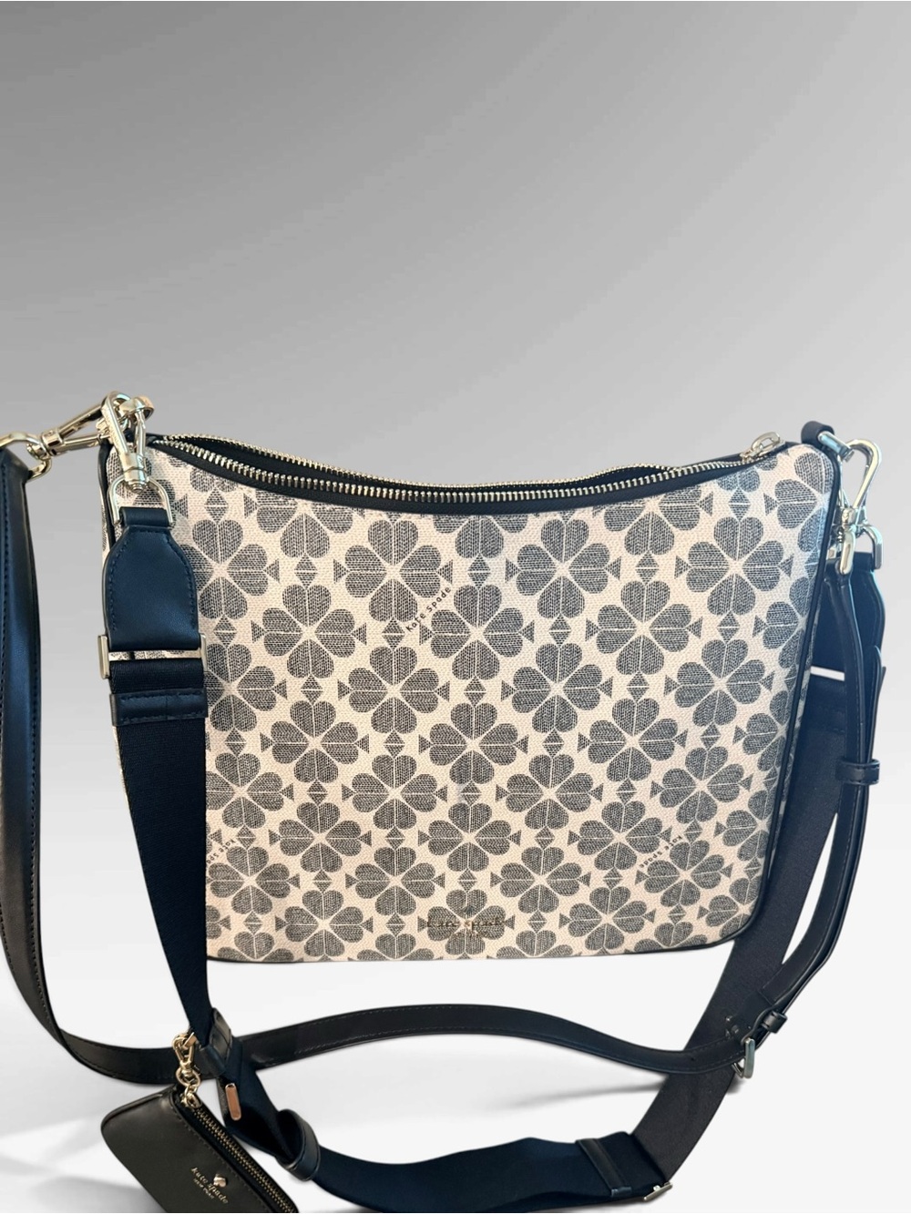 Kate Spade Black & White Floral Canvas Crossbody Bag